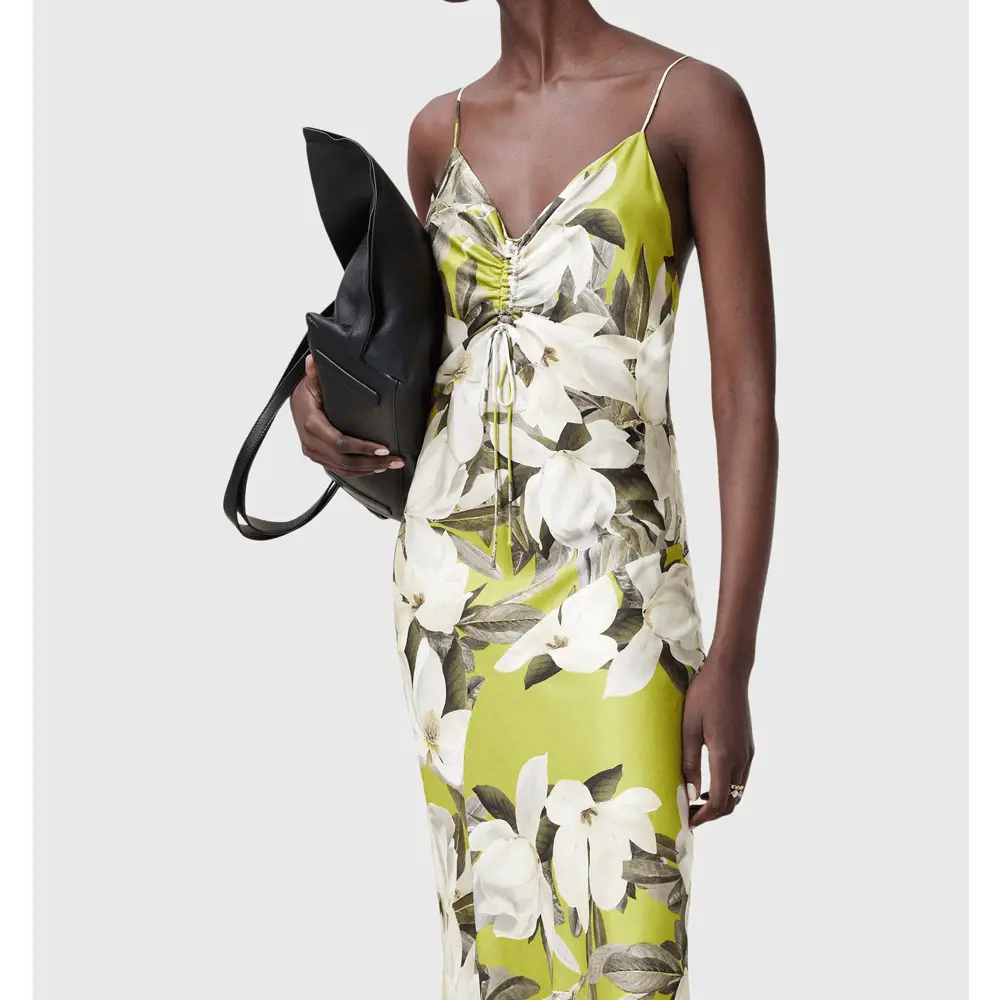 AllSaints Alexia V-Neck Drawstring Midi Slip Dress